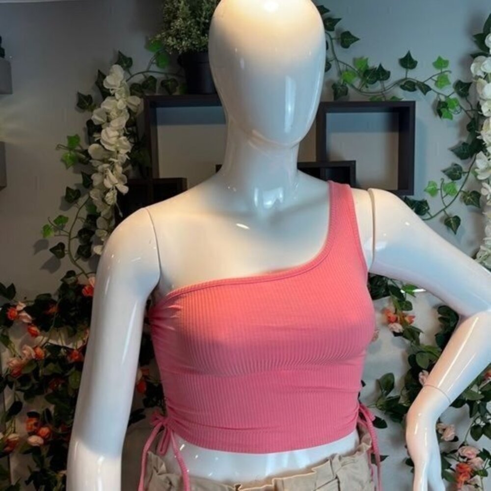 Timing Pink One Shoulder Drawstring Detail Cropped Top Size M RefFNB - Picture 3 of 10